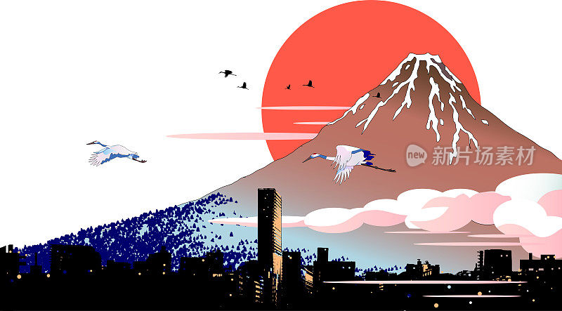 富士山和浮世绘第一次日出的背景