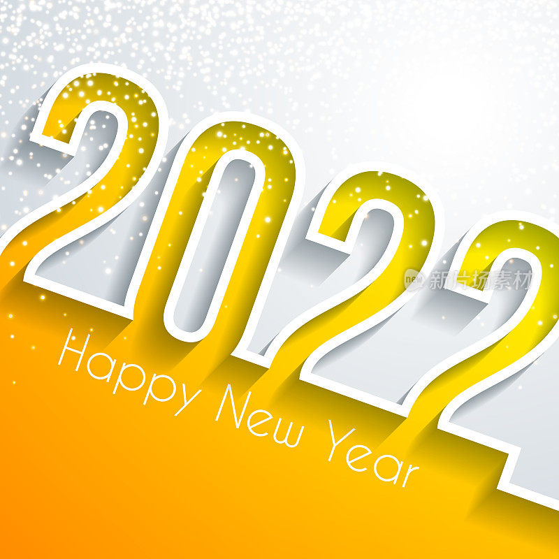 祝2022年新年快乐，金色闪光-白色背景