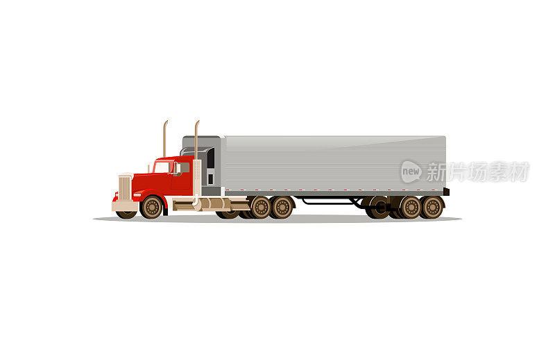 现实的矢量插图的大型货车，半挂车，集装箱货物拖车