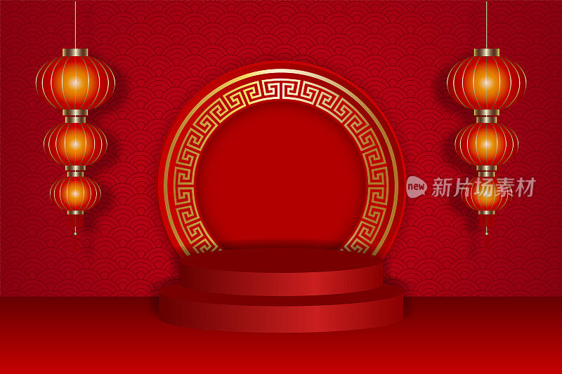 中国新年的背景是红灯笼和舞台