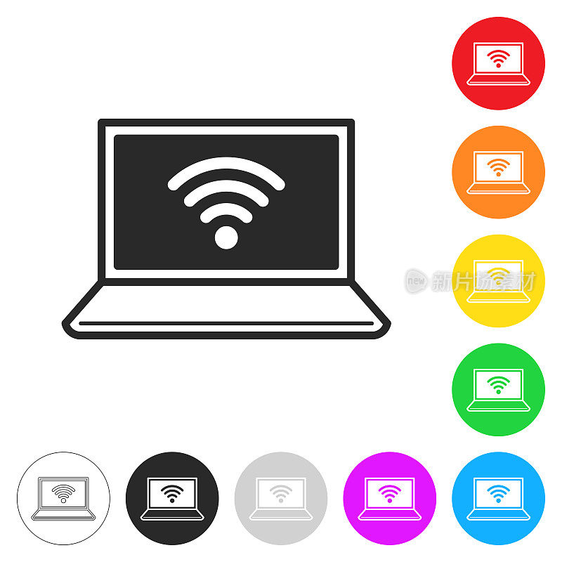 笔记本电脑无线网络。彩色按钮上的图标