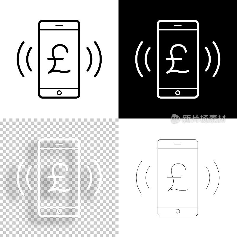 智能手机响磅标志。图标设计。空白，白色和黑色背景-线图标