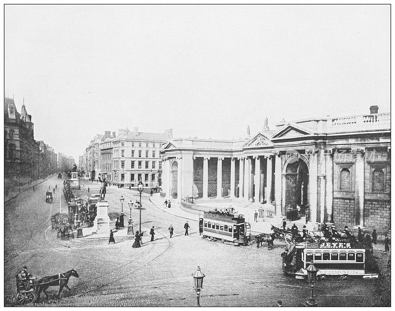 爱尔兰的古董照片:爱尔兰银行，前国会大厦，都柏林
