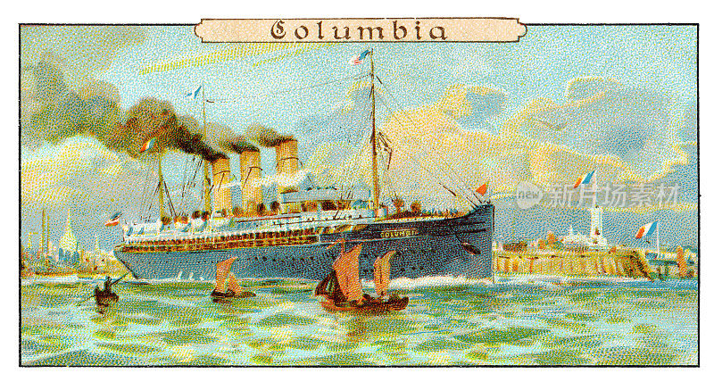 德国游船哥伦比亚附近瑟堡汽船新艺术插图1899年