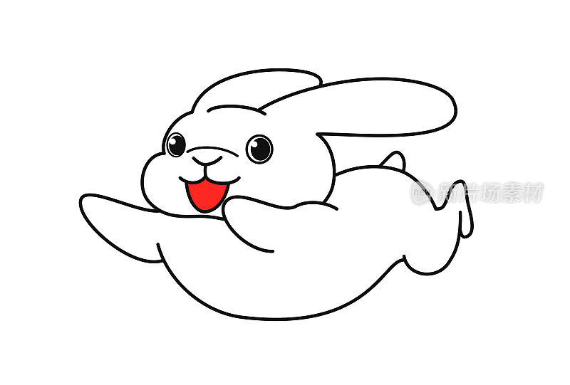 漫画风格的兔子带着微笑奔跑的插图。