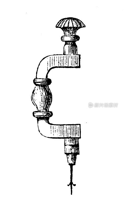 古董插图，应用机械和机器:手钻穿孔机