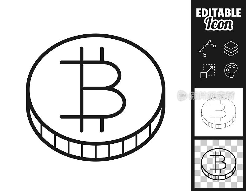 比特币硬币。图标设计。轻松地编辑