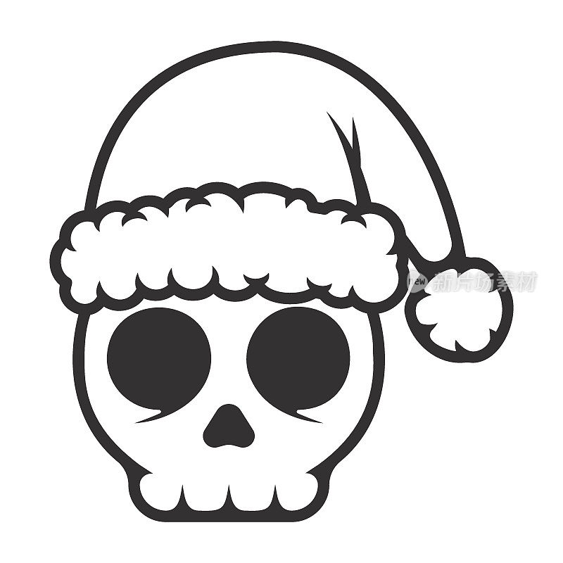 头骨与圣诞老人帽子的直线图标矢量