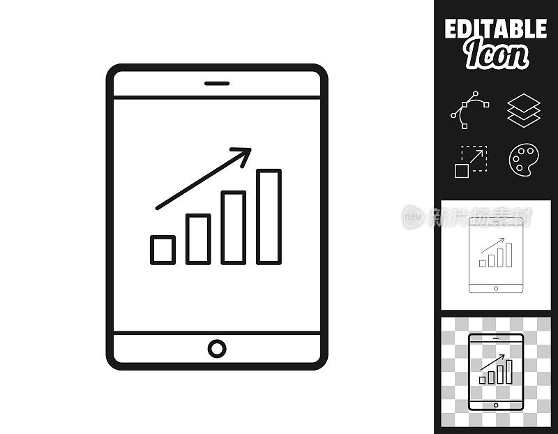 平板电脑的成长图表。图标设计。轻松地编辑