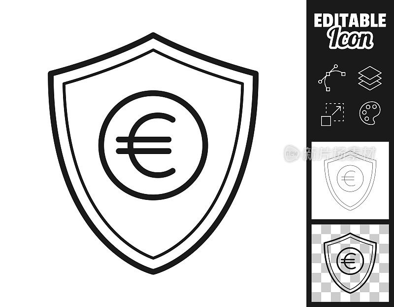 欧元的盾牌。图标设计。轻松地编辑