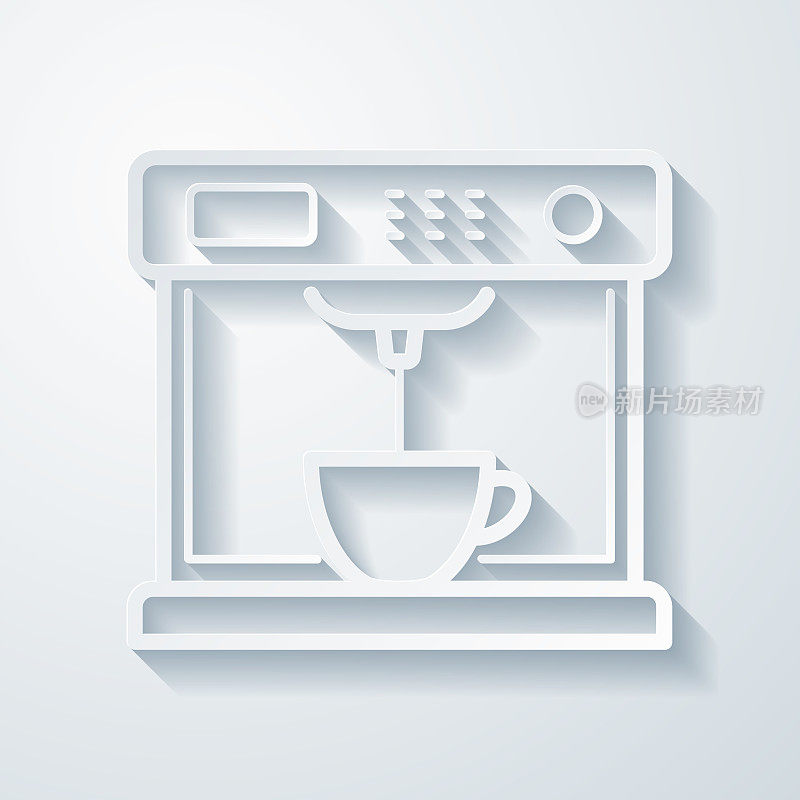 咖啡机。空白背景上剪纸效果的图标