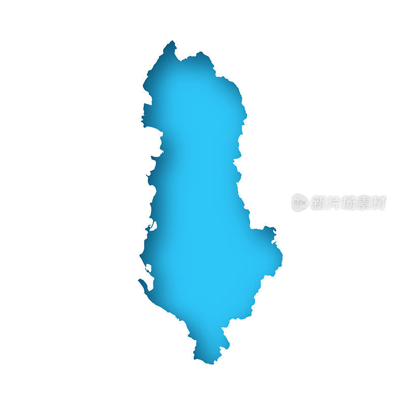 阿尔巴尼亚地图-白纸，蓝色背景