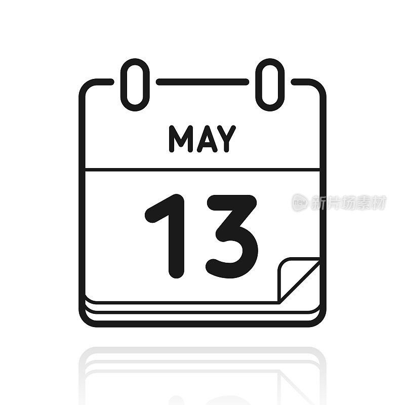 5月13日。白色背景上反射的图标