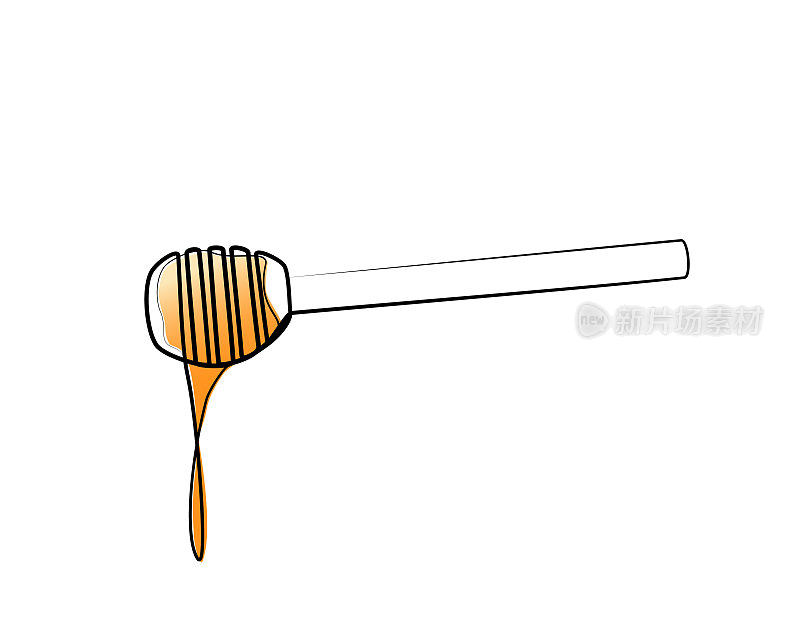 连续的一条线画的木勺蜂蜜。