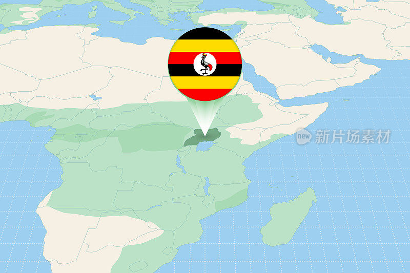 乌干达国旗的地图插图。乌干达和周边国家的地图插图。