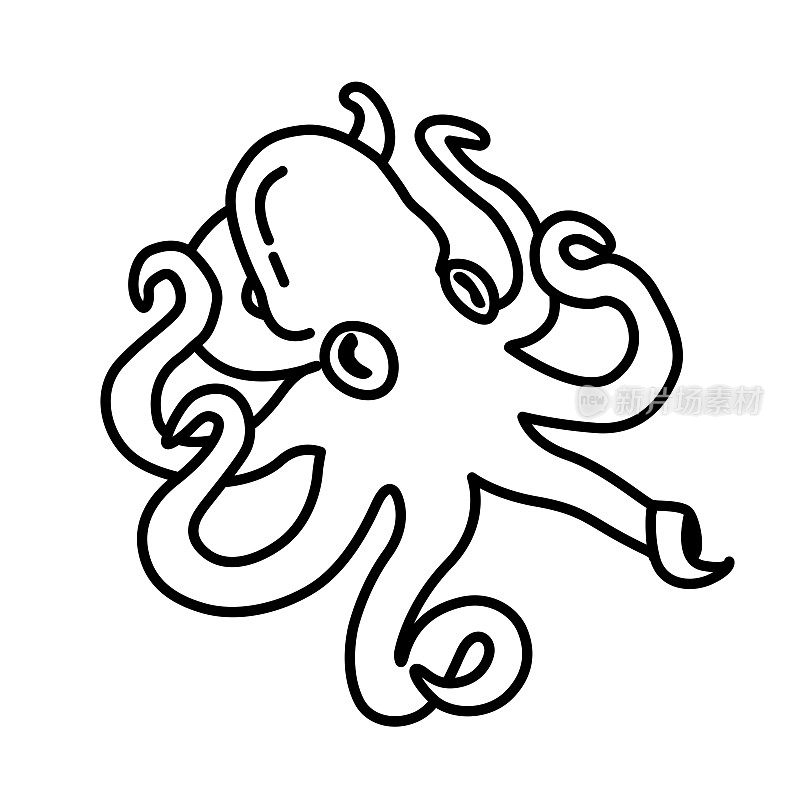 章鱼。手绘鱿鱼雕刻海洋动物。章鱼矢量插图。