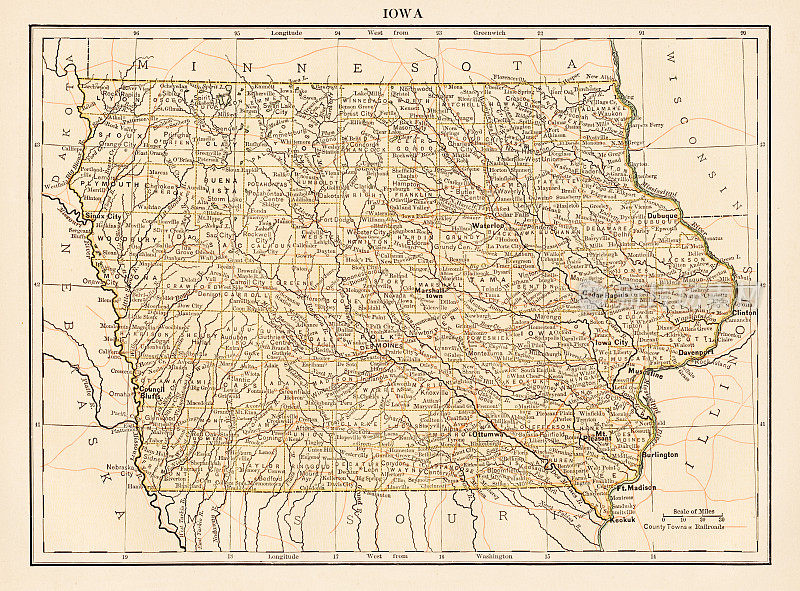 美国爱荷华州地图，1878年