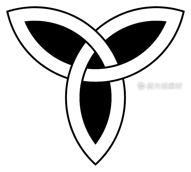 黑色轮廓的三位一体结。凯尔特符号也被称为三角。孤立的背景。