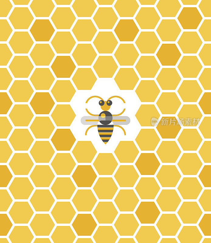 带有蜂巢和蜜蜂的甜美几何图案