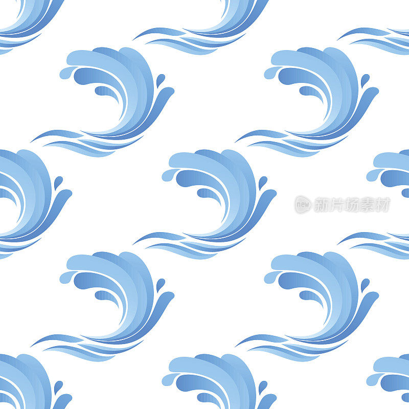 蓝色卷曲波浪的无缝模式