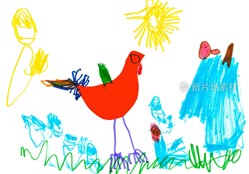 儿童绘画-家禽庭院