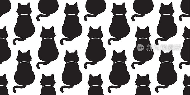 黑猫矢量无缝图案小猫涂鸦孤立壁纸背景卡通
