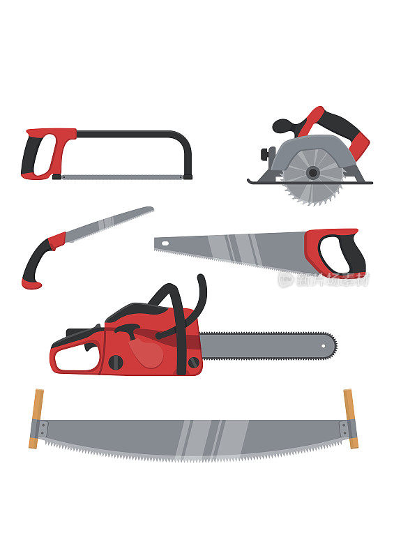 伐木工人和木工工具图标孤立在白色背景上。Axeman工具锯集。锯木制品的木工工具。木材业