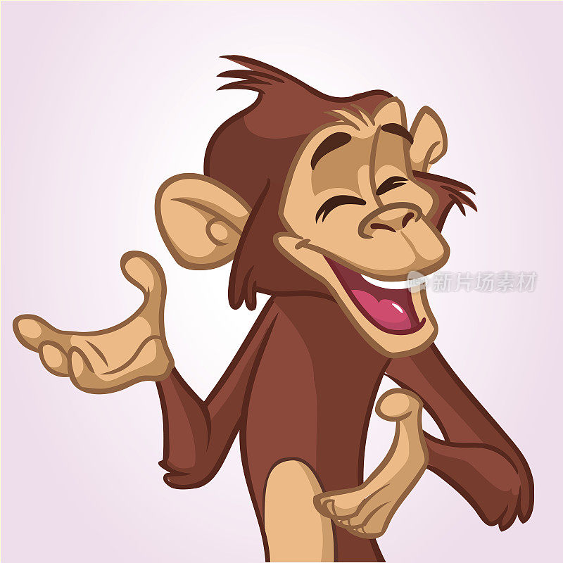 卡通猴子在笑。矢量插图的黑猩猩的性格