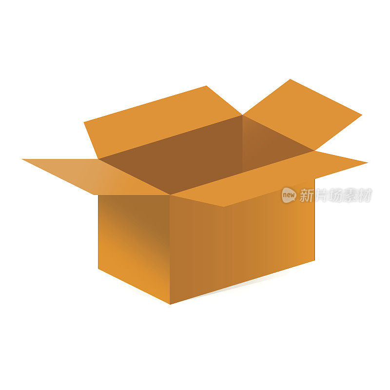 矢量平面图标风格插图:打开空棕色纸箱或硬纸板箱，称为仓库或运输箱。
