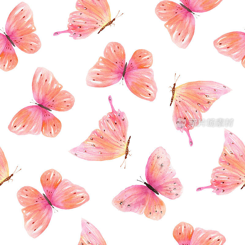 水彩无缝图案与五彩缤纷的蝴蝶