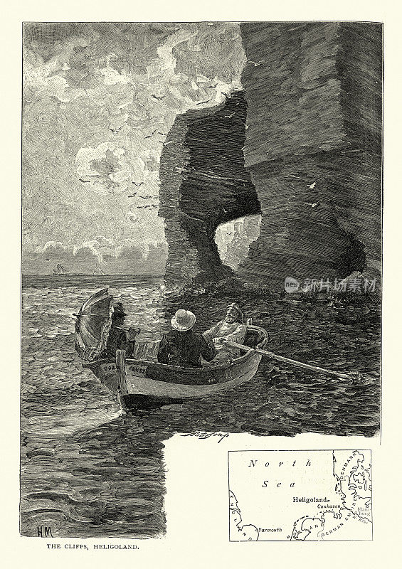 在悬崖边划船，黑尔戈兰，19世纪