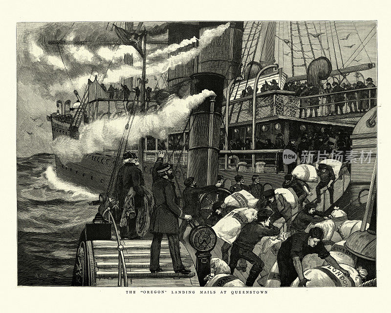 SS俄勒冈(1883)在昆士敦投递邮件，19世纪