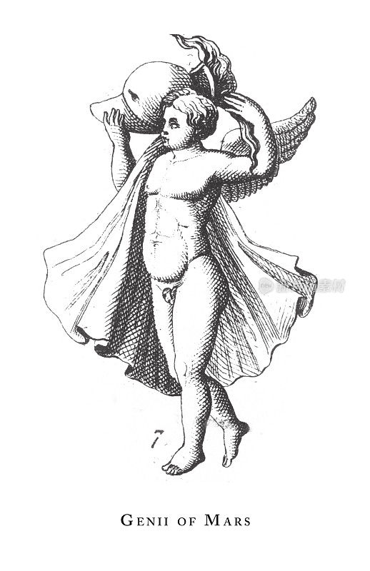《火星精灵、古典神灵和神话人物雕刻古董插图》，1851年出版