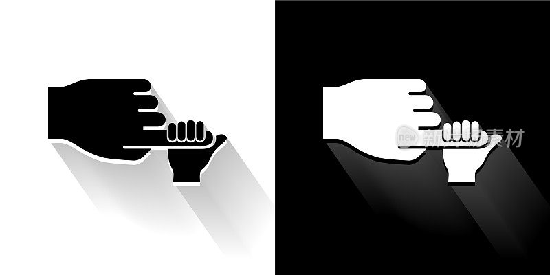 儿童握住手指黑色和白色图标与长影子