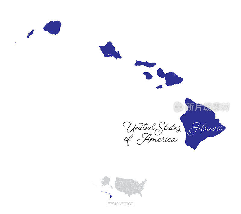 夏威夷美国水彩地图插图