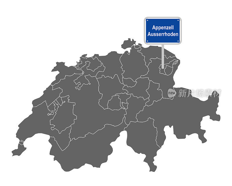 瑞士地图，附有阿彭策尔奥瑟罗登路标