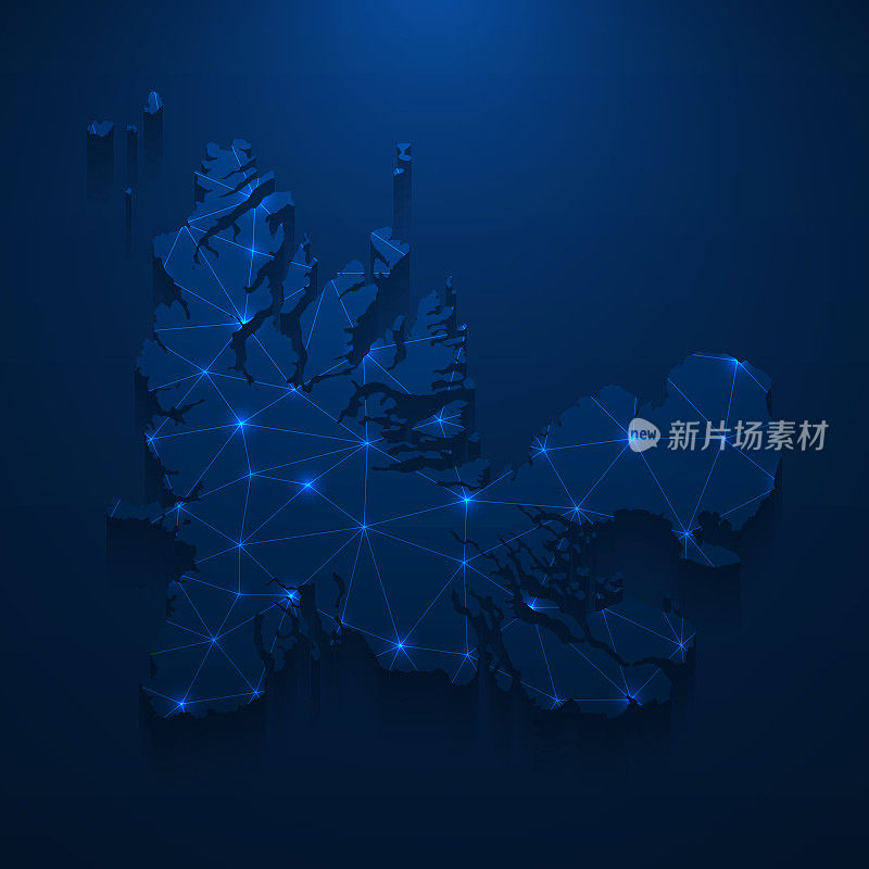 Kerguelen岛地图网络-明亮的网格在深蓝色的背景