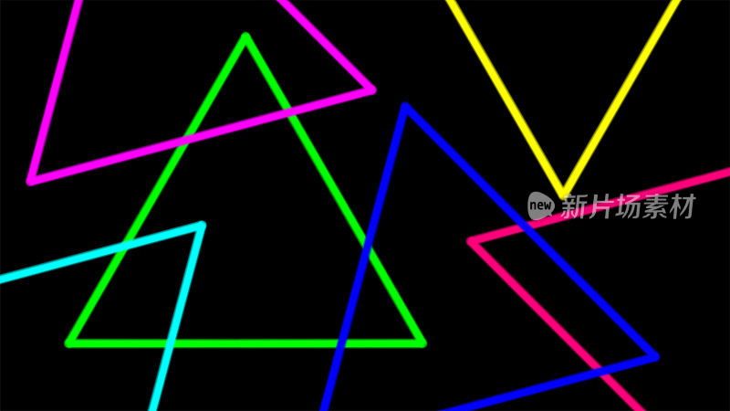 彩色光束以三角形线条形状为背景，夜间灯光效果以黑色为主，几何三角形LED灯为明亮，霓虹光束彩色三角形形状为壁纸图形