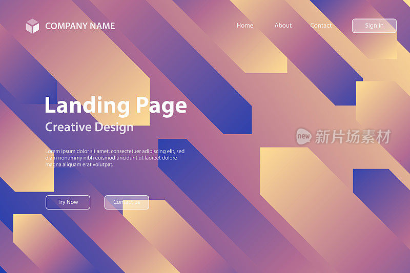 登陆页面模板-抽象设计与几何形状-时髦的紫色梯度