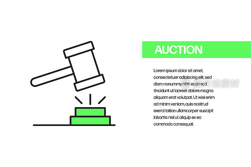拍卖平面线图标，轮廓矢量符号插图。