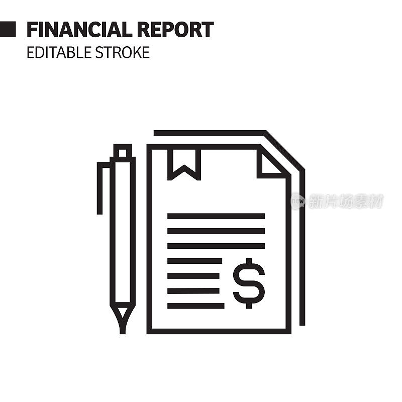 财务报告线图标，轮廓矢量符号插图。