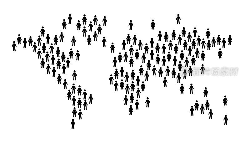 世界地图的人的数字-股票矢量插图