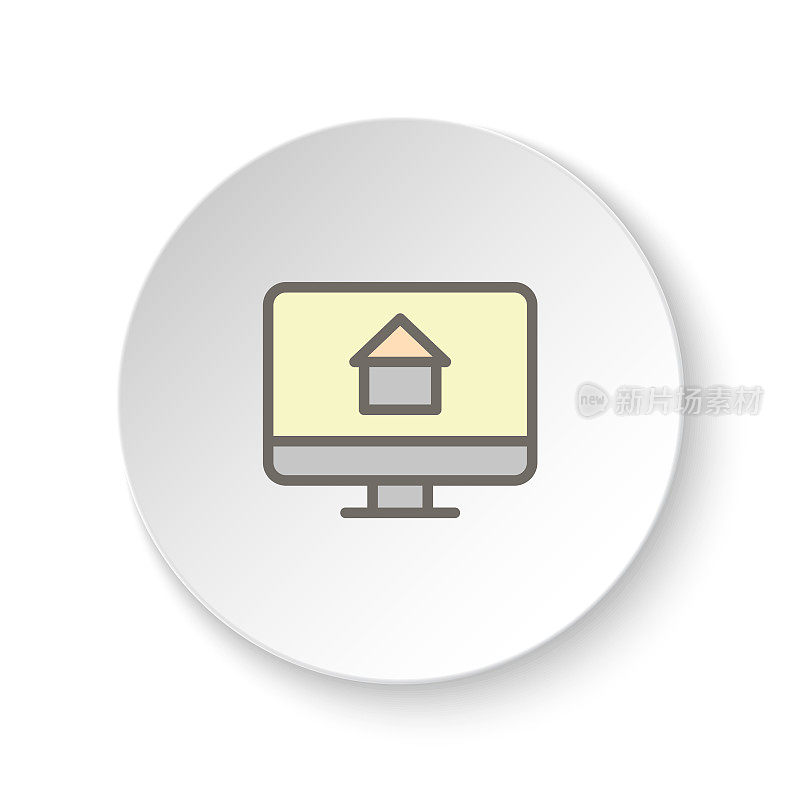圆形按钮为网络图标，电脑，家。按钮横幅圆形，徽章界面的应用说明