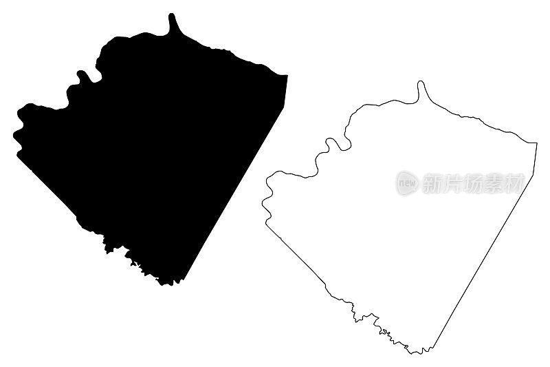 弗吉尼亚州白金汉郡(美国郡，美利坚合众国)地图矢量插图，草稿白金汉郡地图