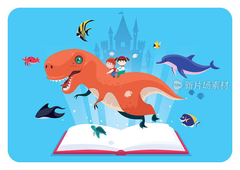 孩子冒险与书恐龙海洋生物
