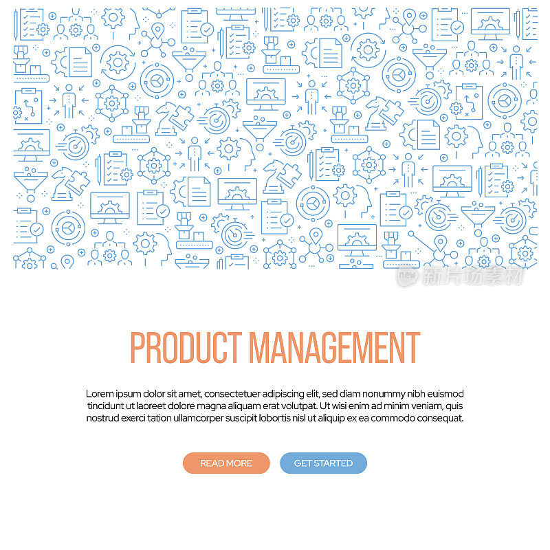 产品管理相关横幅设计与模式。现代线条风格图标矢量插图