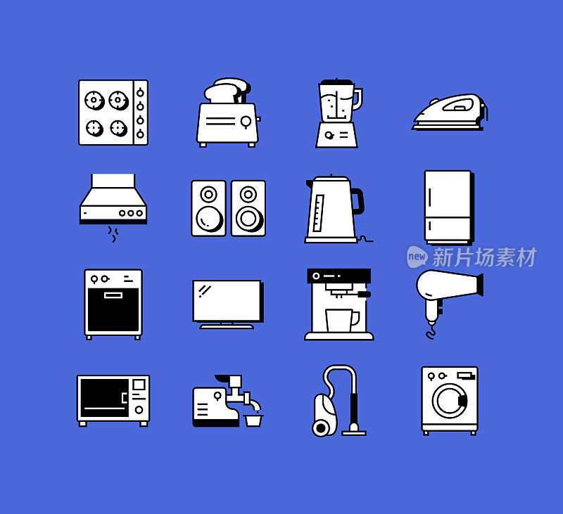 家用电器相关图标向量收集。现代风格符号向量插图
