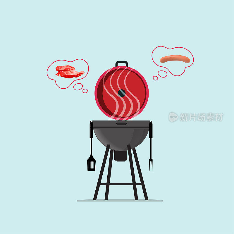 矢量插图烧烤烧烤香肠和肉，烧烤邀请模板，