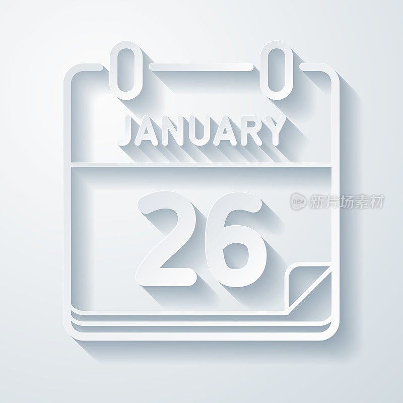 1月26日。在空白背景上具有剪纸效果的图标