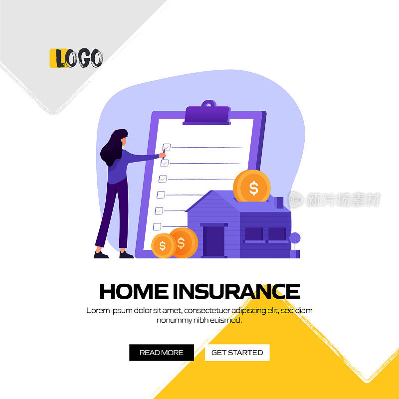 家庭保险概念矢量插图网站横幅，广告和营销材料，在线广告，社交媒体营销等。